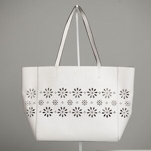 Kate Spade Purse White Leather Laser Cut Flowers Tote Bag Summer Chic Cute